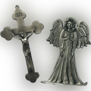 Seagull Pewter Angel and Pewter Crucifix